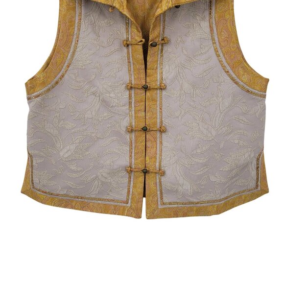 Vtg 80s Silk Embroidered Paisley Vest Sz M Gold Demask Medieval Renaissance - Picture 5 of 11